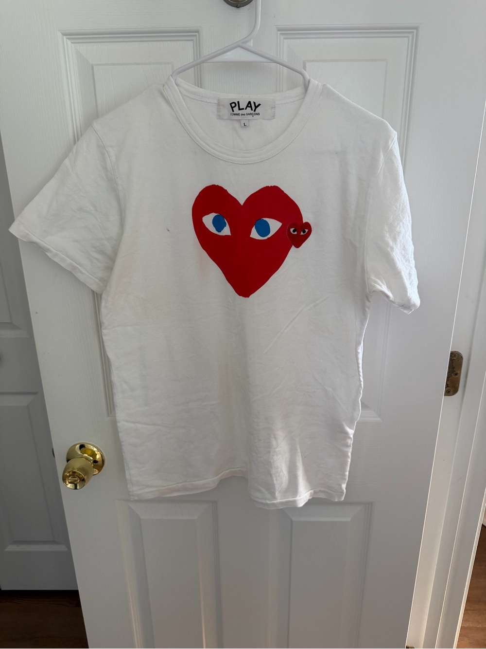 Comme des Garcons PLAY Blue Eyes Red Heart T-Shirt "White" Size Large